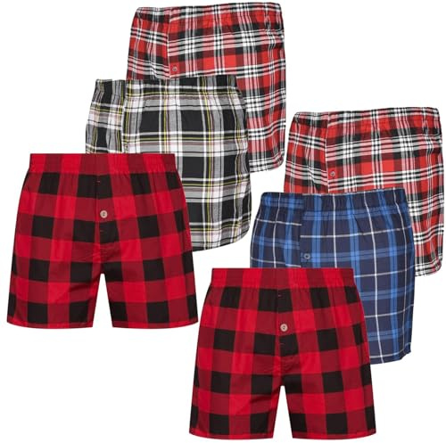 Mens Boxers Woven Check Shorts Underwear Trunks Assorted Elasticated Waist