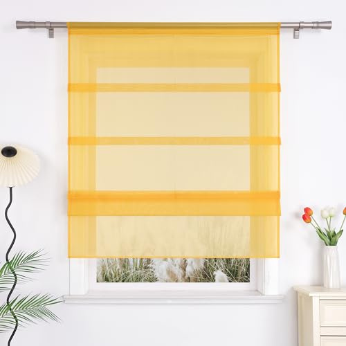 Uni Voile Faltrollo Grice Raffrollo mit Tunnelzug Gelb BxH 120x140cm