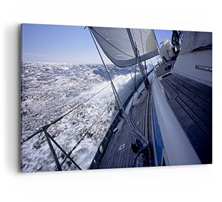 Wandbilder Dekoration Wohnzimmer Boot Ozean Reise Yacht Bilder auf Leinwand 120x80cm Leinwandbild Schlafzimmer Küche Deko Wand Kunstdruck Art Groß XXL Wanddeko Bild Wall Decor Canvas AA120x80-0373