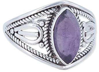 mantraroma Damen Ring 925 Silber Amethyst Edelstein lila ausgefallen verspielt