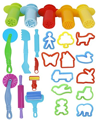 ULTNICE 20-Piece Kids DIY Clay Animal Molds and Rolling Pin Tool Set + 5 Random Color Molds for Creative Play