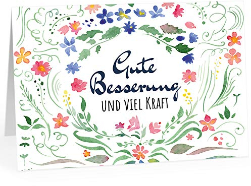 Große Grußkarte XXL (A4) Gute Besserung/Vintage Aquarell Rosen und Blumen/mit Umschlag/Edle Design Klappkarte/Krank/Gesundheit/im Krankenhaus/Extra Groß/Edle Maxi Genesungskarte