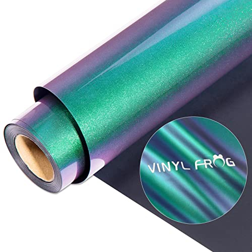 VINYL FROG Chameleon Heat Transfer Vinyl Purple to Green Gradual HTV Vinyl Roll 30.5x100cm Heat Press Gradient Change Color Iron on Vinyl for T-Shirts