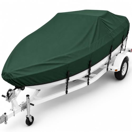 Seamander Cubierta de Barco para Remolque, Cubierta de Amarre y Almacenamiento para V-Hull, Runabout, 14 pies a 16 pies de Largo x 90 Pulgadas de Ancho de Haz, Verde Bosque