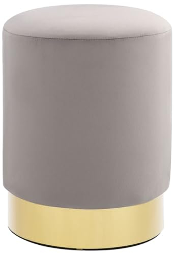 vidaXL Hocker Fassform Polsterhocker Sitzhocker Schemel Samthocker Pouf Sitzpouf Velour Fußhocker Rund Hellgrau Golden Samt 28 x 36 cm