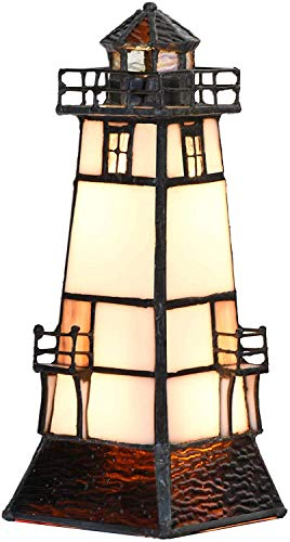 Bieye L30727 Lampe de table en verre teinté style Tiffany avec plate-forme d'observation pour la décoration de la maison (5 x 5 x 9, marron)