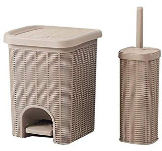 FZYE Pedal Bin Trash Can With Lid Rattan Wicker Effect For Kitchen Bathroom Office Rubbish Dustbin W/Basket-10x10x12.6inches (Color : Khaki)