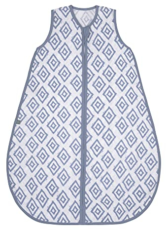 emma & noah Premium Baby Schlafsack Sommer, Bequem & Atmungsaktiv, 100% Bio-Baumwolle, Oeko-TEX Zertifiziert, Flauschig Weich, Bewegungsfreiheit, 0.5 TOG (Rauten Blau, 110 cm)