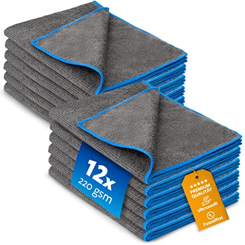 Carbigo® Profi Mikrofasertücher mit 220 GSM – Extrem saugstark & lackschonend dank weicher Mikrofaser – Fusselfreie Poliertücher zur Reinigung von Auto und Motorrad – Mikrofasertücher Auto 30x40cm(12)