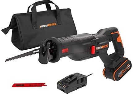 WORX Nitro 18V(20V MAX) Cordless Reciprocating Saw WX516 Brushless Saw 29mm, Quick Tool-Free Blade Change, Variable Cutting Speed Control, PowerShare, 1 * 4.0Ah Battery,1 * 2A Charger