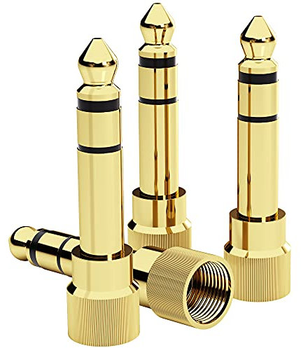 6.35mm (1/4 Inch) Male to 3.5mm (1/8 Inch) Female Audio Adapter Gold Plated Stereo Phone Screw-On Adapter for Guitar Headphones Amp, 4Pcs