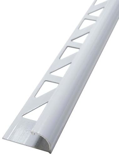Dalsys Fliesenschiene Viertelkreisprofil Aluminium (eloxiert) Weiß 2,5m x 10mm, 5 Stück, Rundprofil Halbrundprofil