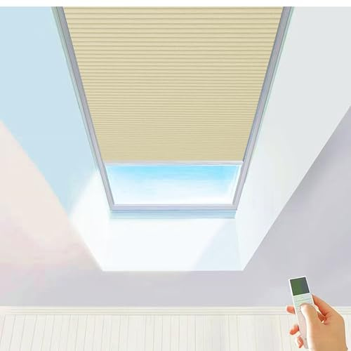 TIPIACE Tende Avvolgibili Motorizzate con Alimentazione Cablata O Batteria Ricaricabile - Tessuto Honeycomb Impermeabile Blackout Completo per Lucernari, Misure Personalizzate (Beige Yellow 93021D)