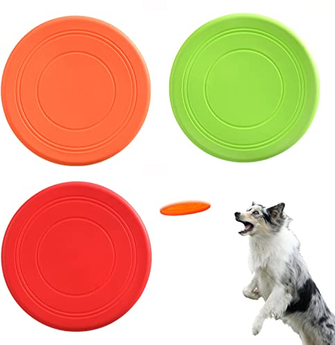 TSHAOUN Hundespielzeug Fliegende Untertasse, aus natürlichem weichem Gummi, für interaktiven Spaß im Freien, 17,8 cm (7 Zoll), 3 Stück