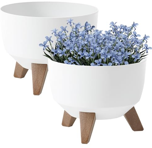 Pot de fleurs PECZEKO | pot de dessous de verre fleur | Jardinière | 2x ensemble de cache-pot | - 29 rondes | Pots de fleurs blanches