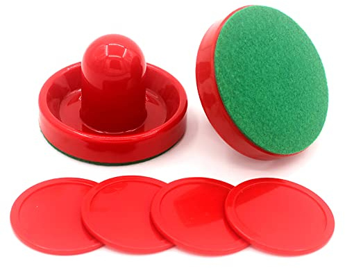 VOANZO Set da Hockey da Tavolo 4 x 96 mm 4 cursori per Air Hockey con 4 Flanella 8 Dischi - Rosso