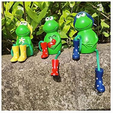 KIZQYN 3 Stück Miniatur-Frosch-Gartenornamente, Frosch, sitzender Pflanztopf, Gartenstatue, hängende Füße, dekorative Statue, für drinnen und draußen, für DIY, Puppenhaus, Blumentopf, Pflanzen,