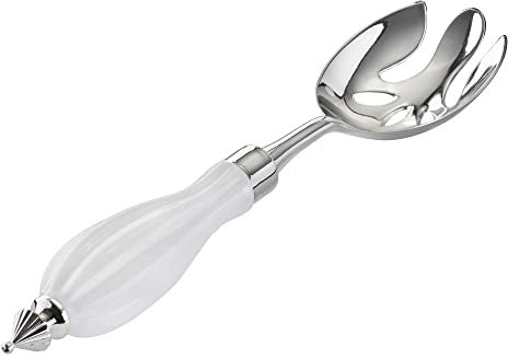 VILLA ITALIA Salatgabel versilbert mit Porzellangriff Salatgabel Plattiert Servierbesteck Porzellan Stiel Besteckserie Versilbert MODELISA