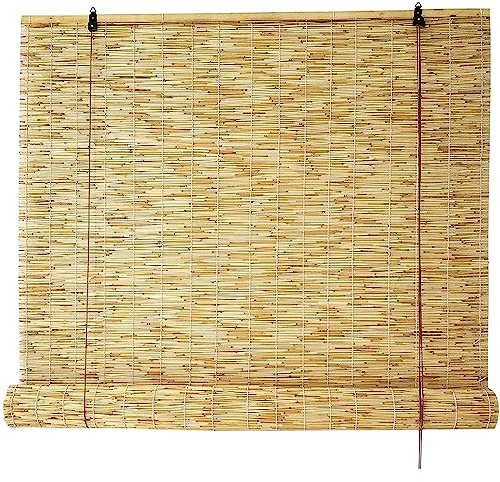 DGSFES Natural Retro Schilf Vorhang, Bambusrollo Outdoor Wetterfest,Rollo Bambus Handgewebt,Sonnenschutzrollos, Bambus Raffrollo Vorhang für Balkon Blickschutz,Anpassbar,125x180cm/50x72in(WxH)