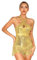 TiaoBug Damen Pailletten Tanzkleider Metallic Neckholder Latein Kleid mit Fransen Flapper Kostüm Swingkleid in Gold Silber Türkis Schwarz Blau Rot Gold S