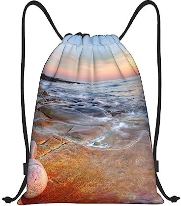 VACSAX Rucksack mit Kordelzug, Strand, Maui, Hawaii, Sonnenuntergang, Meereswellen, Wolken, bedruckt, Sportrucksack, Turnbeutel für Damen und Herren, Schwarz , S