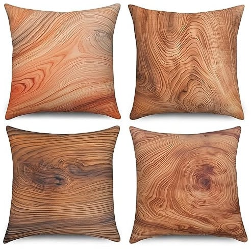 ASDCXZ Kissenbezug 40x40 cm 4er Set, Modern Retro Natürlich Braun Baum Jahresring Korn Sofa Dekokissen Kissenbezüge Kissenhülle Waschbar Polyester Flachs Textil Outdoor Kopfkissenbezug Kissen Bezug