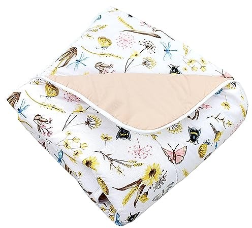 TupTam Krabbeldecke für Baby 120x120 cm - Gepolsterte Spieldecke Baby Baumwolle, XXL, OEKO-TEX, Weich & Hautfreundlich, Farbe: Wiese Getreide Schmetterlin Libelle Hummel