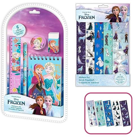 Lot de 5 autocollants La Reine des Neiges et 5 feuilles d'autocollants pour décoration de chambre d'enfant, accessoires de rentrée scolaire d'une crèche de 3 ans et plus