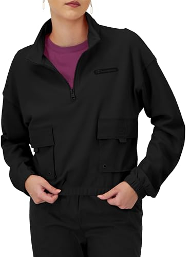 Champion Damen Jacke Campus Pique 1/4 Zip Pullover Jacke mit Taschen für Frauen, Schwarz, M