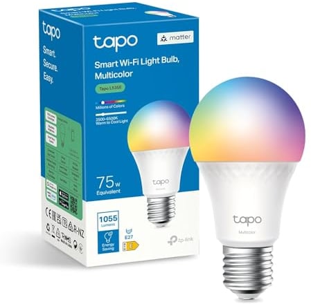 Tapo L535E Matter Lampadina WiFi Intelligente LED Smart Multicolore, E27 Lampadina Compatibile con Alexa e Google Home, 1055 lm, 8.6W, Monitoraggio Energetico, Controllo Remoto Tramite APP