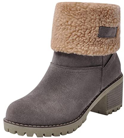 YULONGESS Stiefel Damen Winter: Warm Gefüttert Stiefel, Rutschfest Halbstiefel, Klassische Kurzschaft Boots Schuhe, Weich Winterstiefel, mit Blockabsatz Winterschuhe, Stiefeletten, Arbeitsschuhe