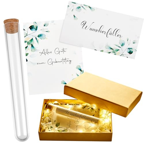 BBTO Geburtstag Geldgeschenk inklusive Kunststoff Reagenzglas mit Papier Lichterkette Raffia Gras Alles Gute zum Geburtstag Grußkarte Band und Geschenkbox für Party Gäste Dekoration Zubehör