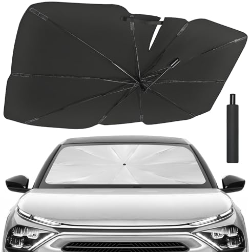 JOYTUTUS Parasol Coche Delantero, Parasol Plegable Coche con Barra Ajustable, Paraguas Parasol Coche Parabrisas Anti UV Rayos, para la mayoría de los Coches,SUV, Camiones (Diseño Patentado UE)