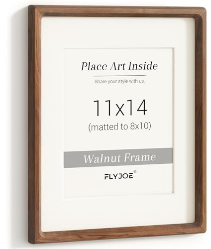 11x14 Picture Frame, USA-Sourced Natural Walnut Wood Photo Frame with Tempered Glass, Handcrafted Rounded Corner 11 x 14 Wooden Frame Matted to 8x10 Photos, Wall or Tabletop Display