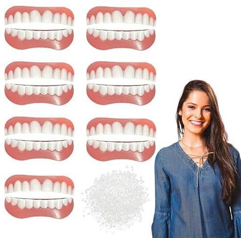SKHAOVS 7 Paires Prothèse Dentaire Cosmétique Sourire Prothèses Dentaires Dent de Placages Dentaires Instantanées Prothèse Temporaire Blanchiment Fausses Dents Haut Bas Prothèses Dentaires