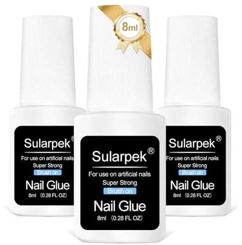 Sularpek 3 Pièces 8ml Colle Faux Ongles, Colle à Ongles, Colle à Ongles Super Forte, Forte Colle à Ongles pour Coller ou Réparer des Ongles Artificiels