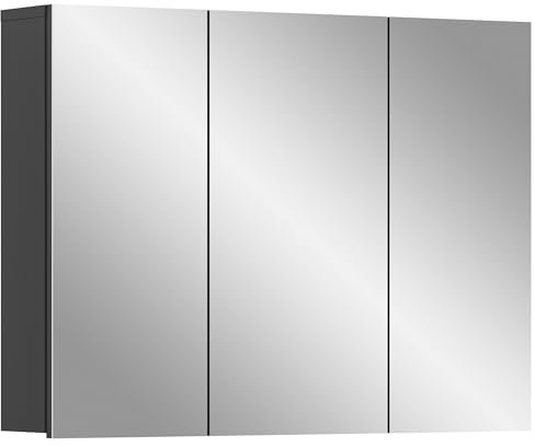 xonox.Home - Spiegelschrank Soft 80x60x15 cm in Front Spiegelfläche Korpus grau Nb - Badspiegelschrank Spiegelschränke fürs Bad - modern, praktisch und funktional