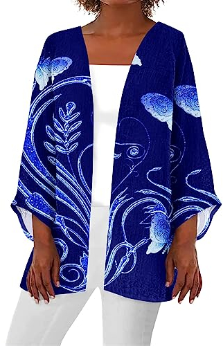 SCBFDI Coprispalle Donna, Donna Cardigan Leggero Hawaii Grafica Floreale Fronte Aperto Cardigan Cropped Plus Drappeggiato Lungo Trench Spolverino, Giacca Estiva Donna Elegante