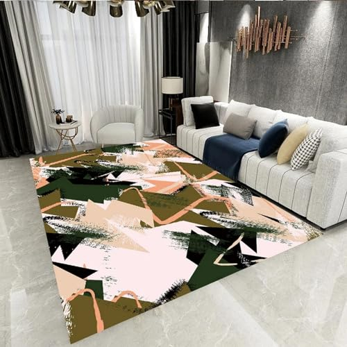 Illusionsteppich, Bunte Geometrische Abstrakte Kritzeleien 3D-Flächenteppiche, Schlaf- Und Wohnzimmer, Rechteckige Rutschfeste Bodenmatte, Nachttisch, Heimtextilien-Teppich, Weich Und H -6J5N-T9R1-8B9