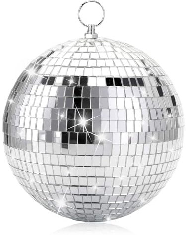 20CM Spiegelkugel,Discokugeln mit hängendem Ring,Silber DiscokugelDiscokugel Deko Aufhängen,ideal für Partys oder DJ-Lichteffekt,Weihnachtsfoto-Requisiten