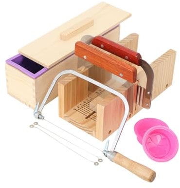 NICCOO Seifenschneider Seifenlaibform Set Seifen Selber Machen Set,DIY Seifenherstellung Handgefertigt Seife Kit mit Wellenschneider,Geradschneider,Silikonform,Holzkasten