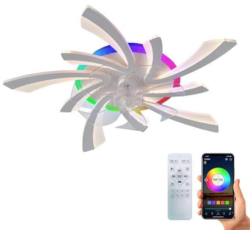 REYDELUZ Ceiling Fans with Lights RGB, 30IN,6-Speed Fan Light, 7 RGB Modes for Bedroom and Living Room