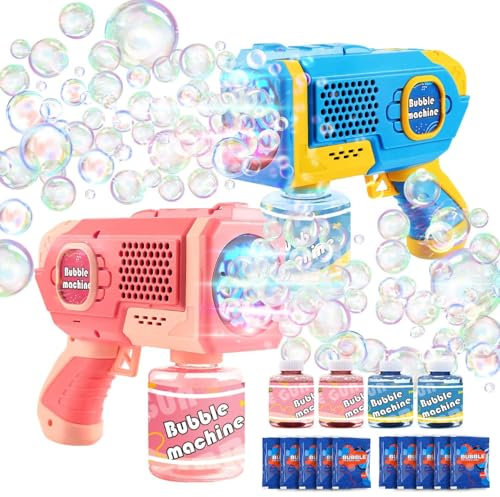 EagleStone 2 Seifenblasenpistolen mit LED für Kinder – Automatische Seifenblasenmaschine mit 4 Flaschen und 10 Nachfüllpacks, Outdoor-Spielzeug für Kleinkinder, Geschenk für Hochzeit und Geburtstag