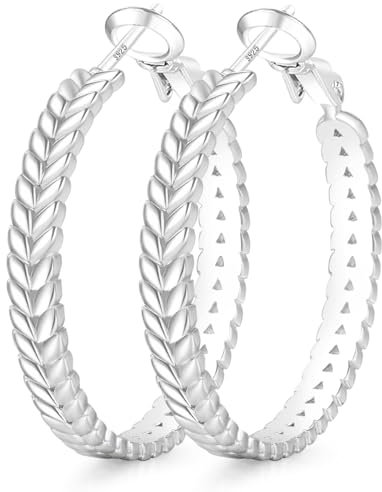 PABBEU Ohrringe Schwarz Silber 925 Creolen, Hypoallergen Schwarz Groß Sterling Silber Ohrringes Silber Ohrringe, Bequem Leichte Silberne Ohrringes für Damen 50MM