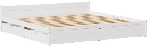 vidaXL Massivholzbett, Holzbett Bett mit Schubladen, Bettgestell Bettrahmen mit Lattenrost, Doppelbett für Schlafzimmer, Weiß 160x200cm Kiefer