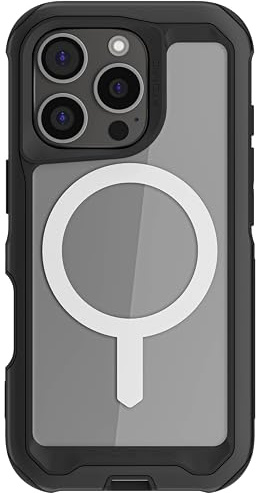 Ghostek Atomic Slim iPhone 16 Pro Case - Clear Back with Aluminum Bumper - Shockproof iPhone Case - Non-Slip Grip, Compatible with Apple MagSafe Accessories iPhone 16 Pro Case MagSafe (6.3) (Black)