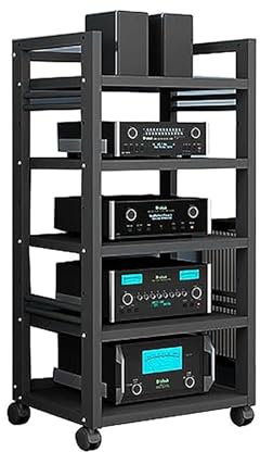 Audio Rack Hifi Regal 5-stufiges Stereo-Rack For Heimkino, Medienschrank Mit 360-Grad-Schwenkrädern, Verstellbare Regale, Audio-Komponentenständer, Moderner, Minimalistischer Medienständer For Das Woh