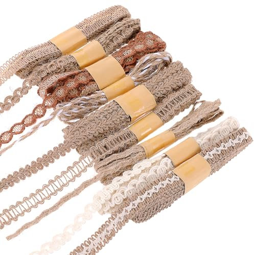 9 Rollen Vintage Bastelband, Juteband Vintage Spitzenband Natürliche Juteband und Spitze Basteln Geschenkband für DIY Handwerk Hochzeit Party Basteln
