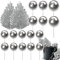 Xsstarmi 30 Pack Silver Paper Palm Fan Cake Topper Silver Balls Cake Pick for Baby Shower Wedding Bridal Shower Birthday Party DIY Party Cake Decorations