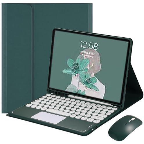 JZCZMCE Funda con Teclado para Samsung Galaxy Tab S9 FE 10.9'' 2023 / Galaxy Tab S9 11'' 2023, Contiene Ñ, Teclado Inalámbrico Desmontable Magnético con Ratón Bluetooth,Dark Green